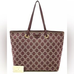 An authentic CELINE Macadam Canvas Red Tote Bag